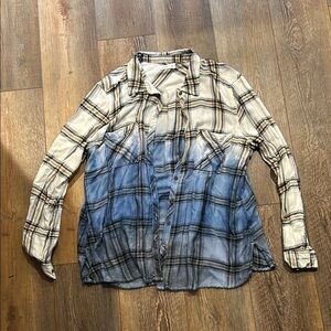 Plaid Button-Up Shirt in Blue and Cream